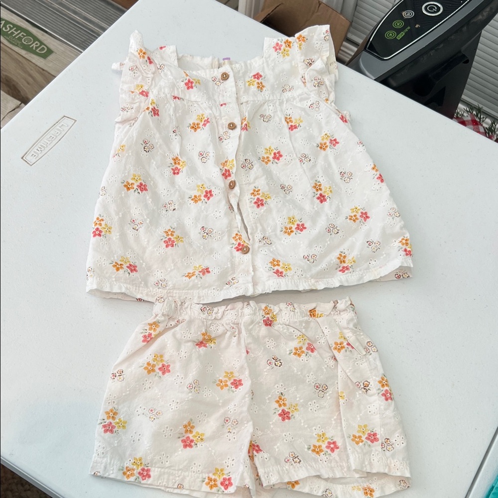 Organic Floral Kids Matching Set - White and Orange